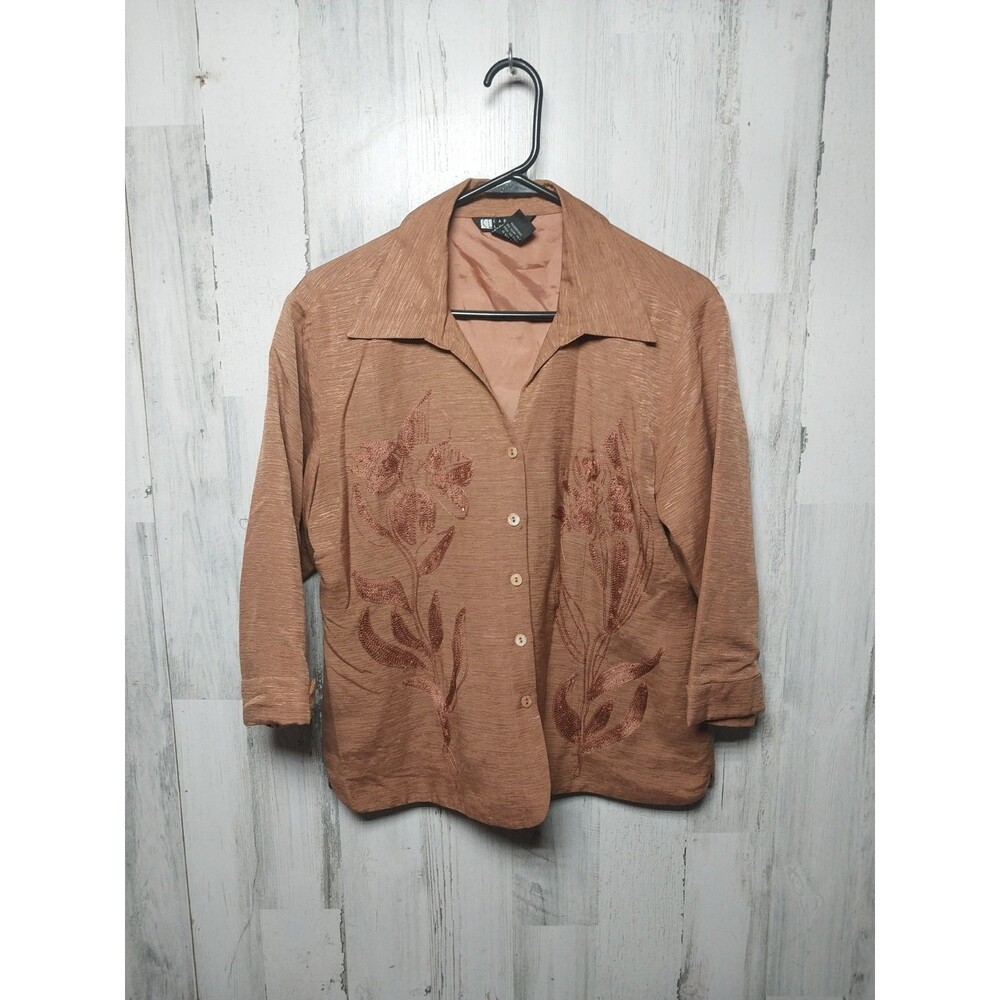 Vintage Carole Little Large Raw Silk Embroidered Blouse